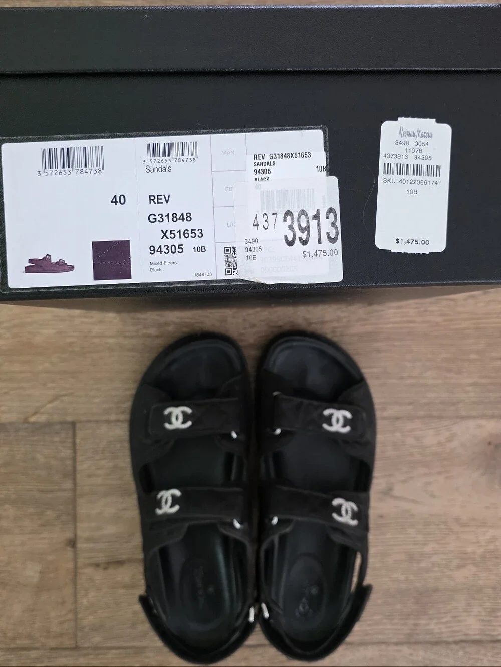 CHANEL Black Mixed Fibers CC-Strap Dad Sandals